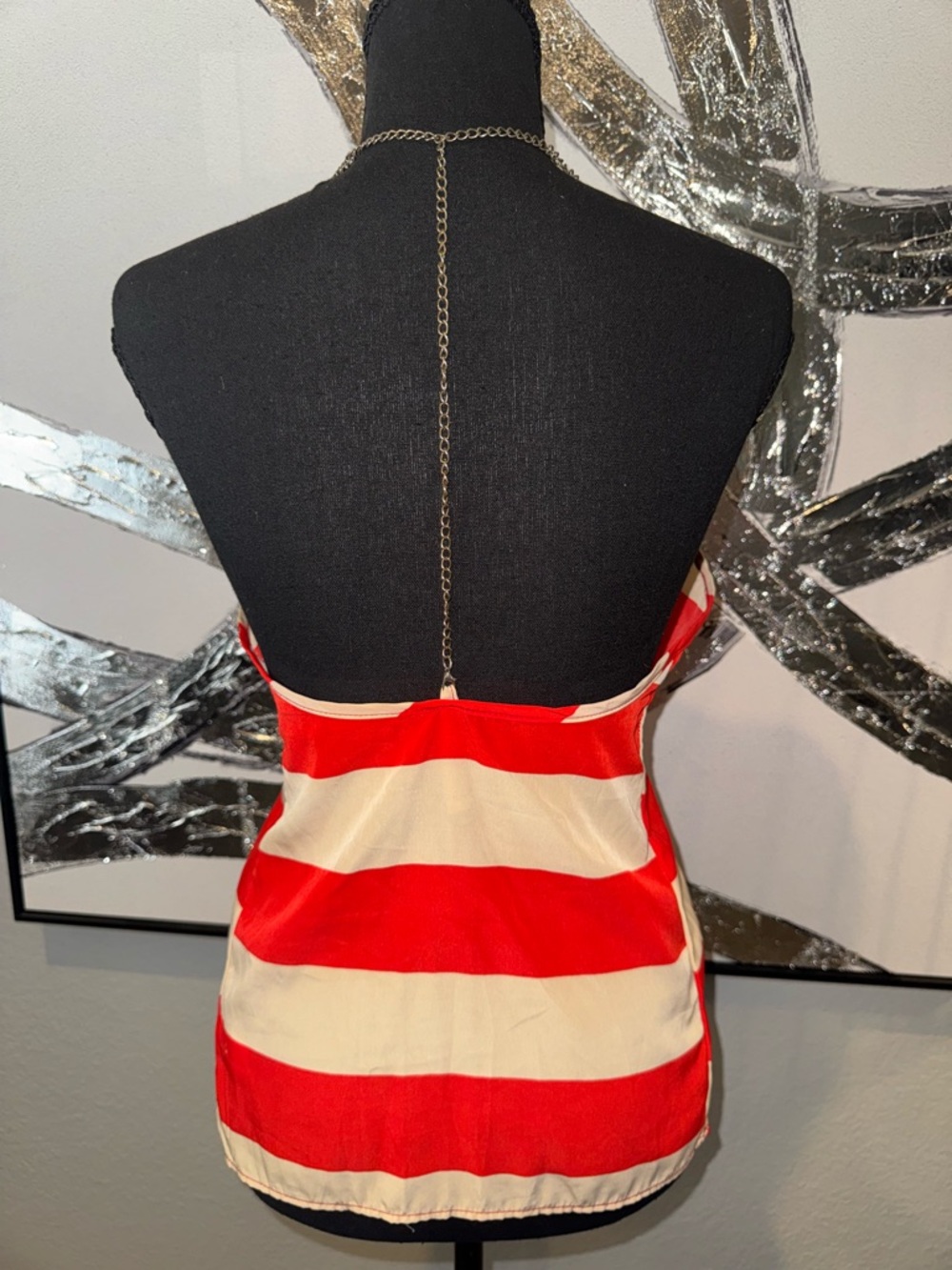 Red and Cream Striped Sleeveless Tank Top